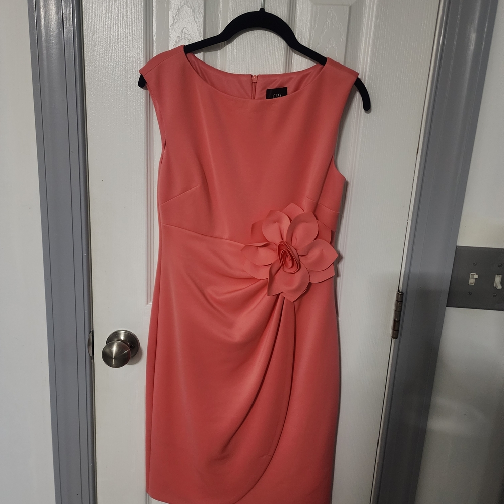 Cato Coral Midi Dress with Floral Detail